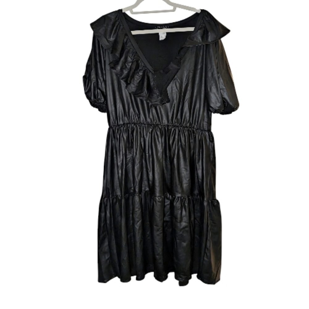 NWOT The Curve Los Angeles Faux Leather Tiered Ruffle Dress 1X